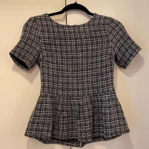 Lucca Couture black and white tweed peplum shirt